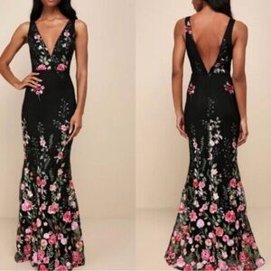 Lulus Floral Black Evening Gown